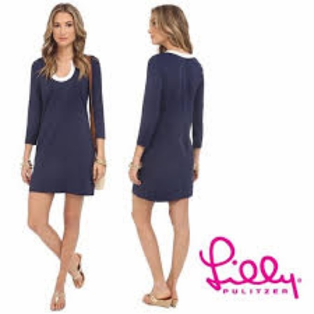 Lilly Pulitzer Navy Blue Dress Sz Small 100% Pima Cotton